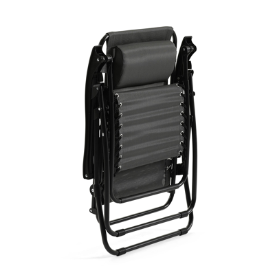 Set van 2 verstelbare Lira relaxstoelen in zwart staal en grijs textilene