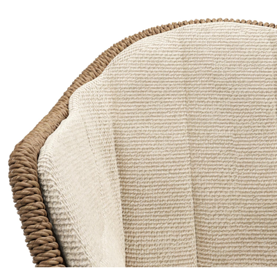 Pagino tuinstoel in zwart aluminium en bruin ronde wicker met zitkussen in All Weather Cosytica Althea Chalk