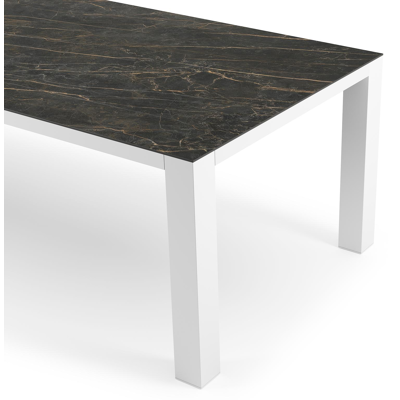 Table de jardin Nano rectangulaire en aluminium blanc et céramique pleine Black Obsession - Lg. 280 x Lrg. 110 x Haut. 75 cm