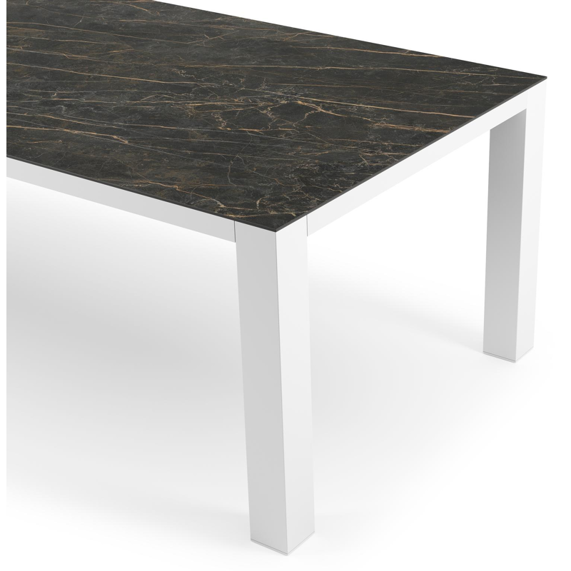 Table de jardin Nano rectangulaire en aluminium blanc et céramique pleine Black Obsession - Lg. 280 x Lrg. 110 x Haut. 75 cm