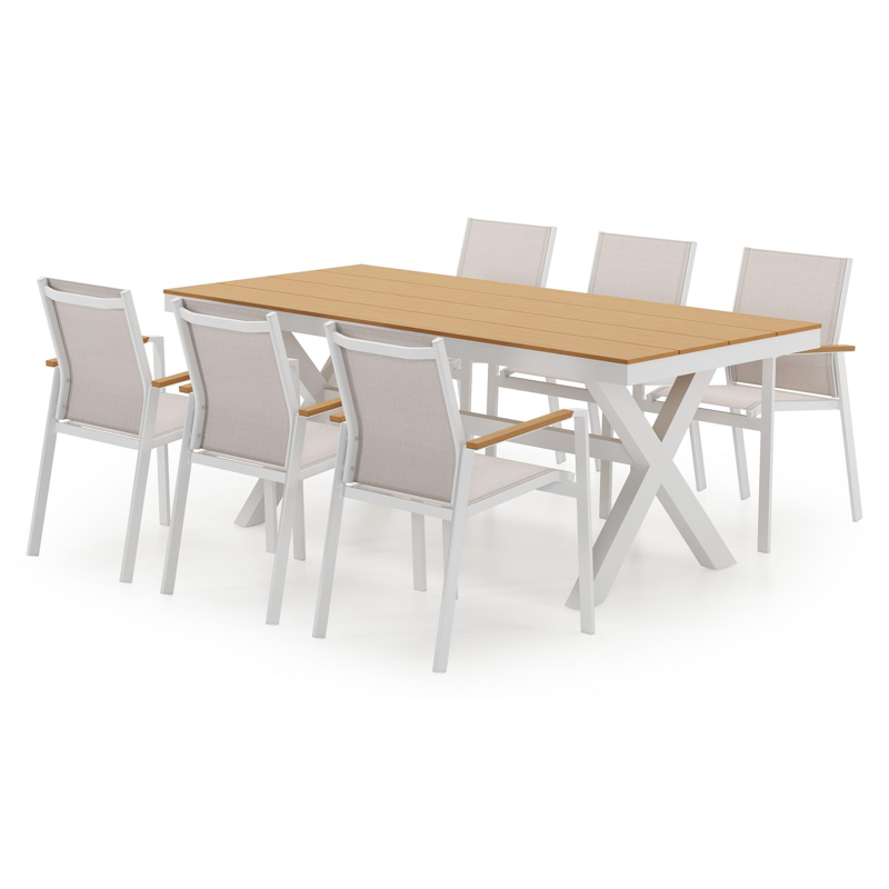 Bahia tuinset rechthoekig in wit aluminium en polywood met 6 Bahia tuinstoelen