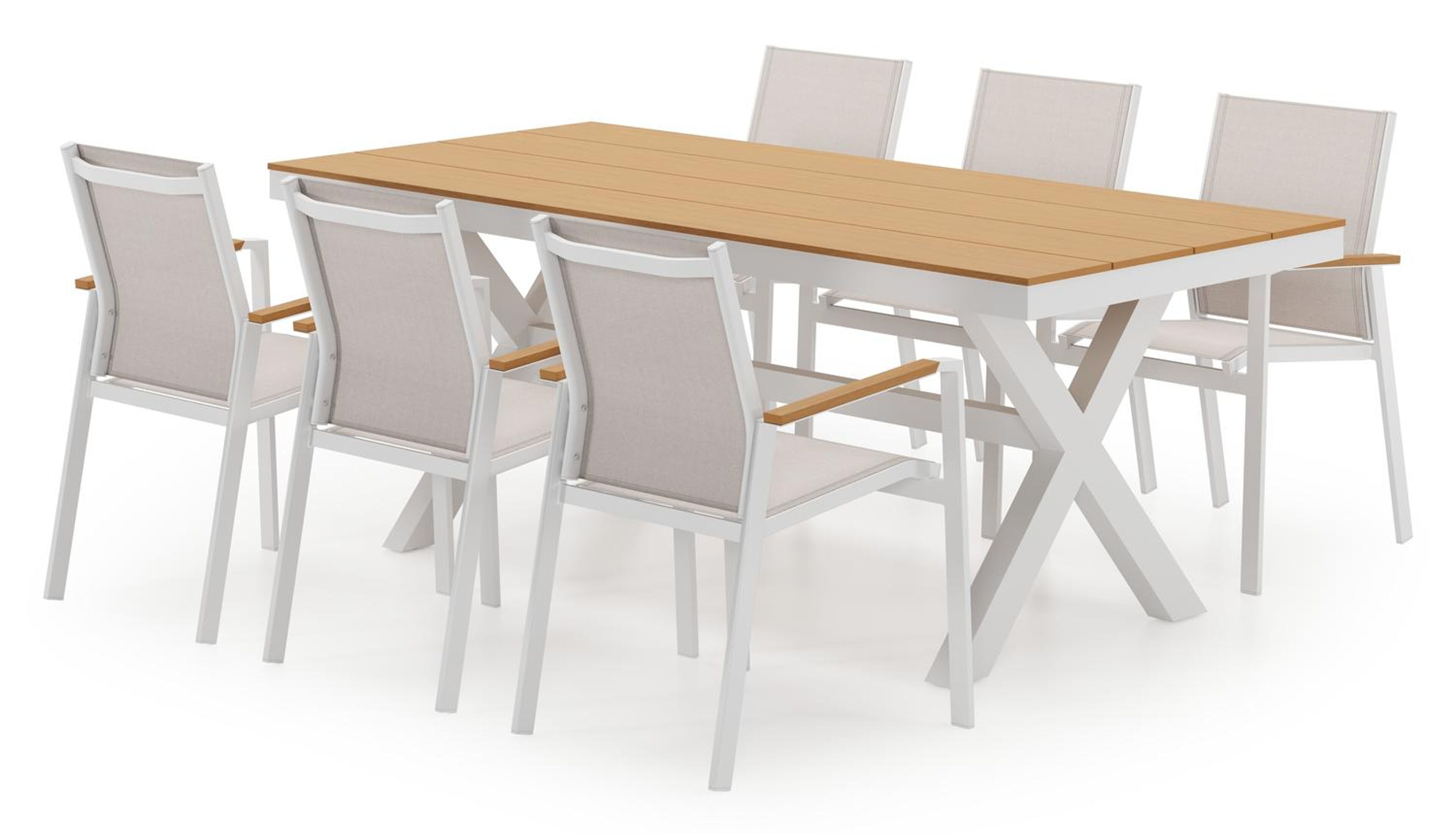 Bahia ensemble de jardin rectangulaire en aluminium blanc et polywood avec 6 Bahia chaises de jardin