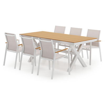 Bahia tuinset rechthoekig in wit aluminium en polywood met 6 Bahia tuinstoelen