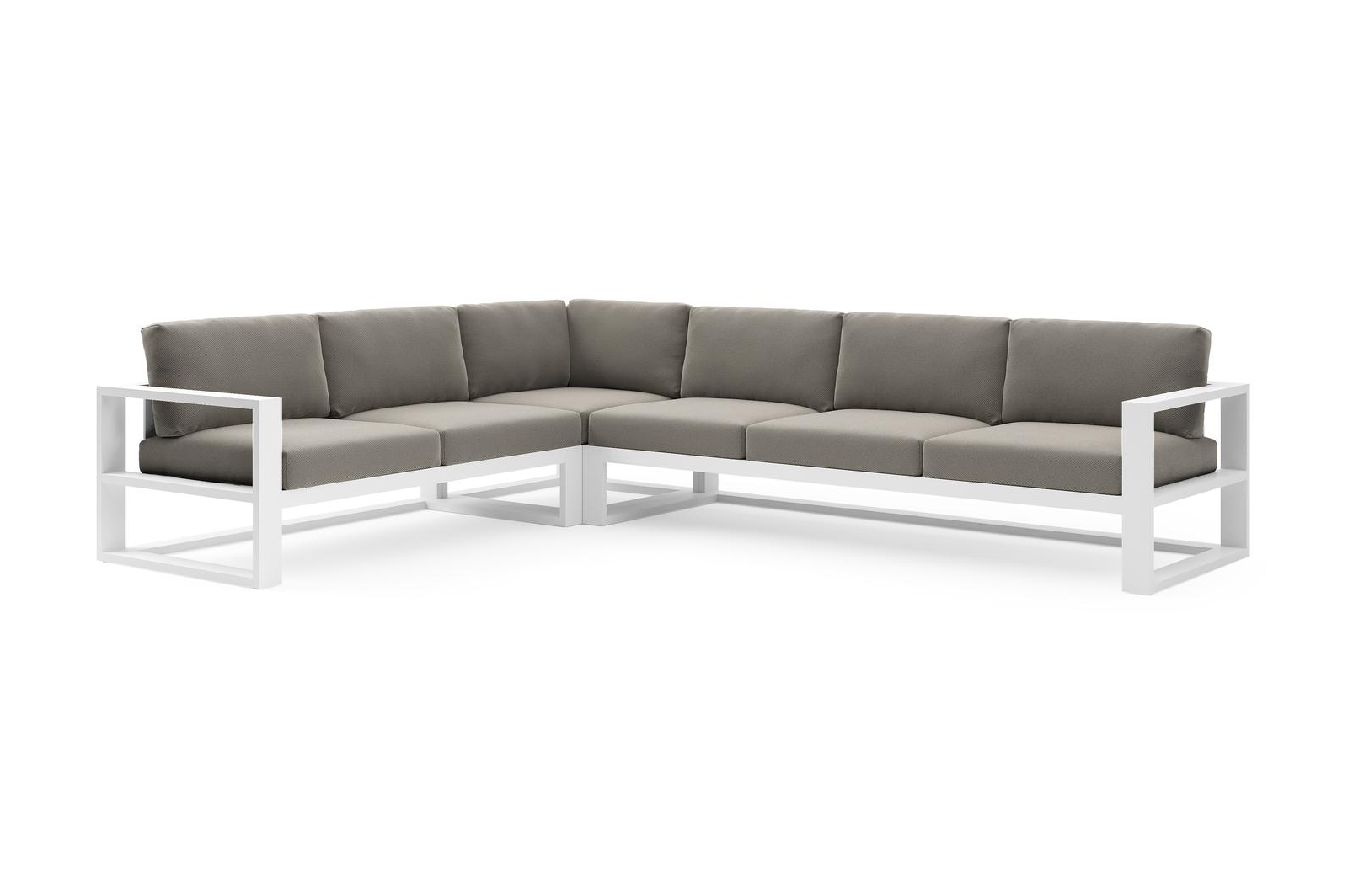 Verato loungehoek in wit aluminium met lopi charcoal all weather sunbrella® luxe kussen