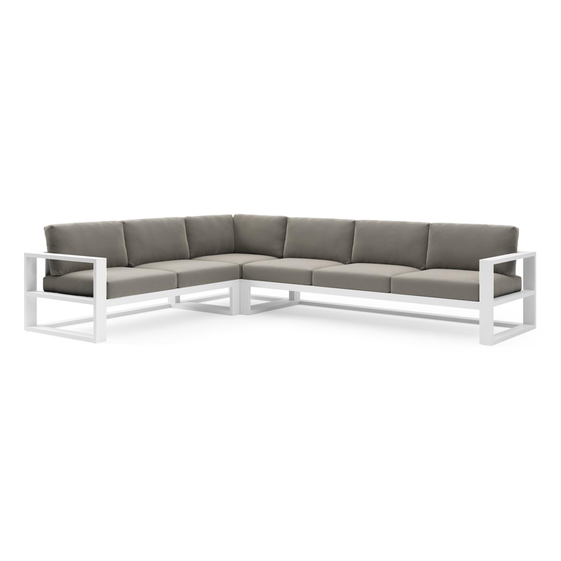 Verato loungehoek in wit aluminium met lopi charcoal all weather sunbrella® luxe kussen