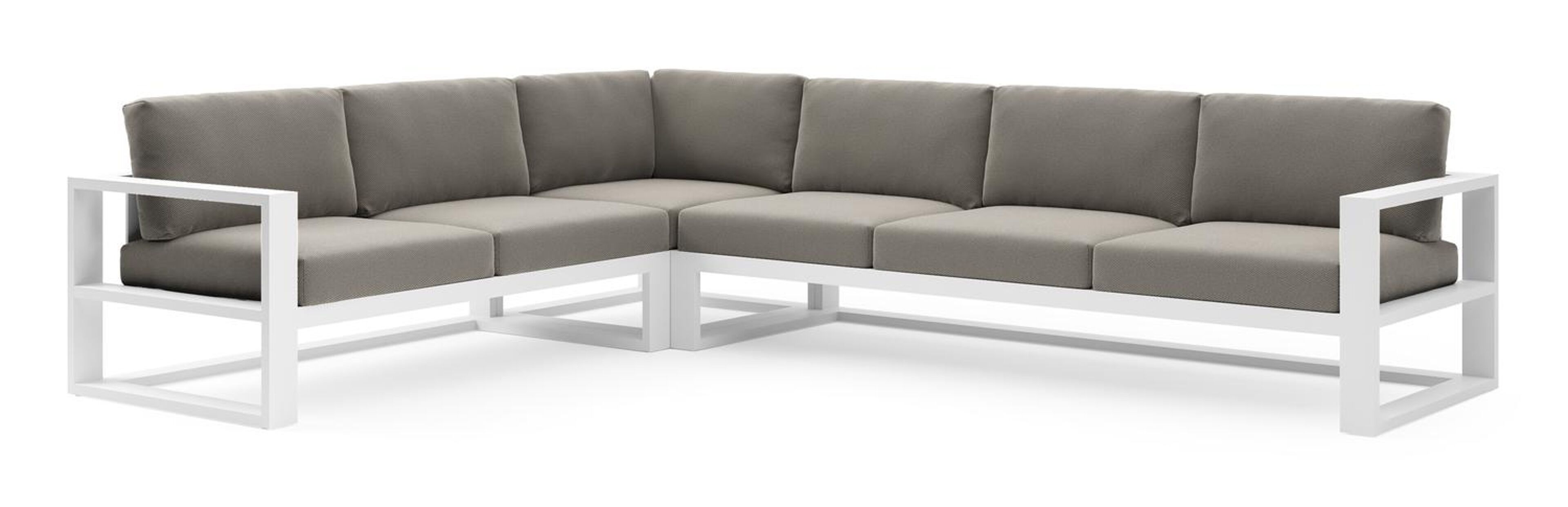 Verato loungehoek in wit aluminium met lopi charcoal all weather sunbrella® luxe kussen