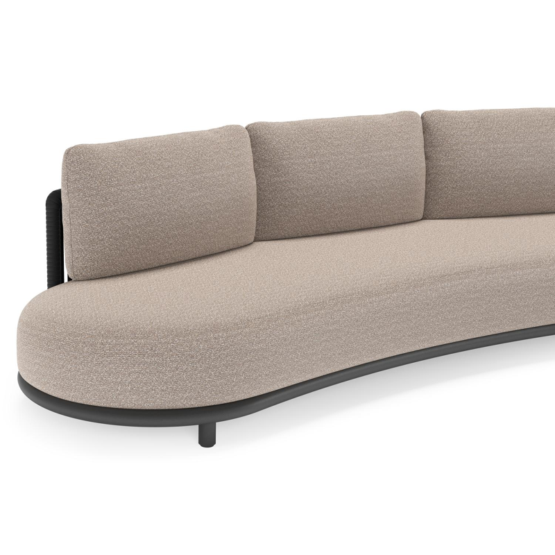 Lomano loungebank in zwart aluminium en zwart verticaal geweven luxe vlakke rope met wander manioc all weather sunbrella® luxe kussen