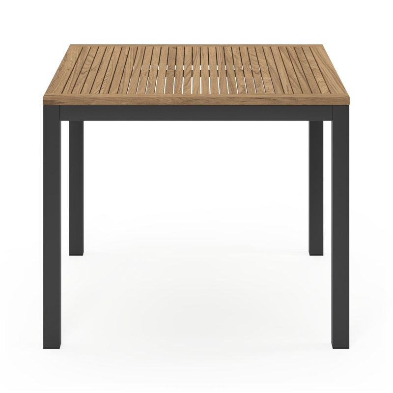 Feltro tuinset in zwart aluminium en naturel teak tafelblad met 4 stapelbare Amalfi tuinstoelen