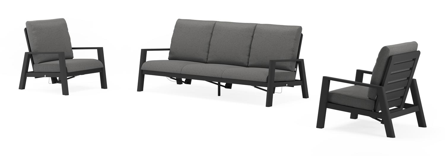 Cirello loungeset in zwart aluminium met savane tornado all weather sunbrella® luxe kussens