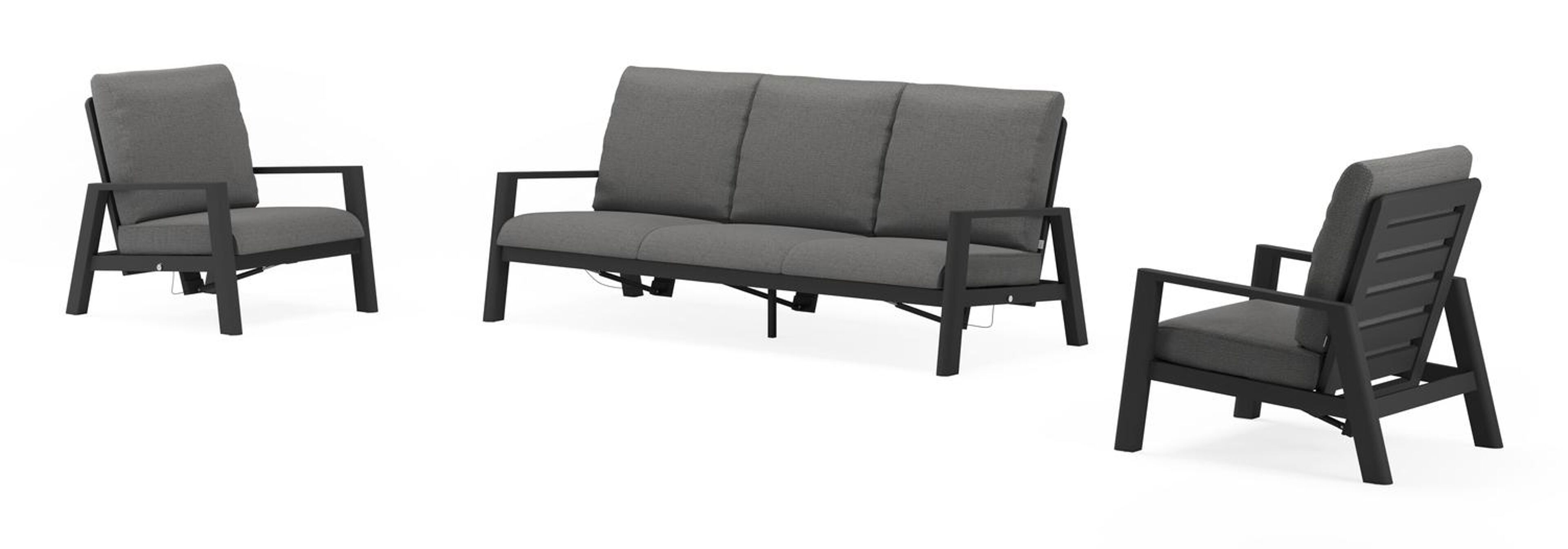 Cirello loungeset in zwart aluminium met savane tornado all weather sunbrella® luxe kussens