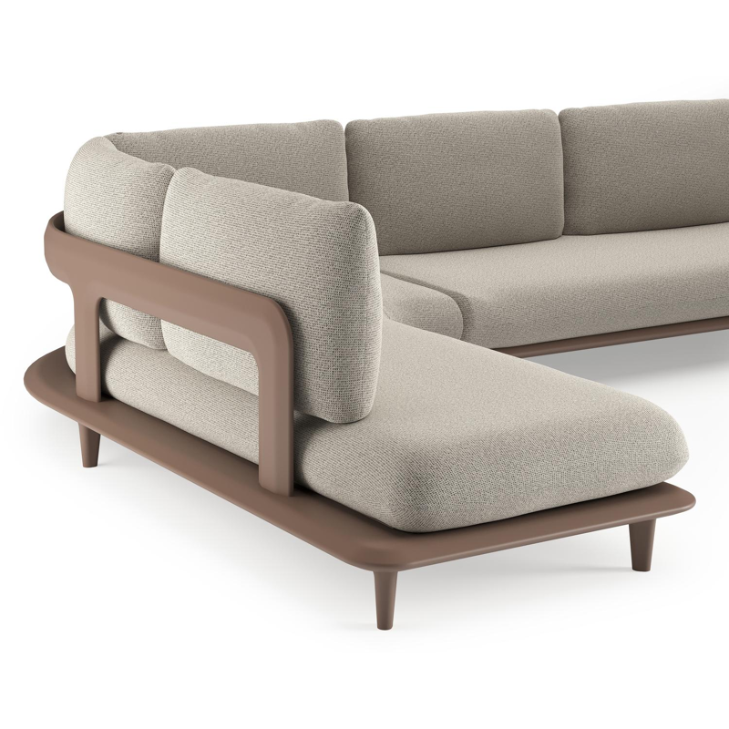 Salon de jardin d'angle Bomero en aluminium taupe et coussins en all weather solica firenze sand