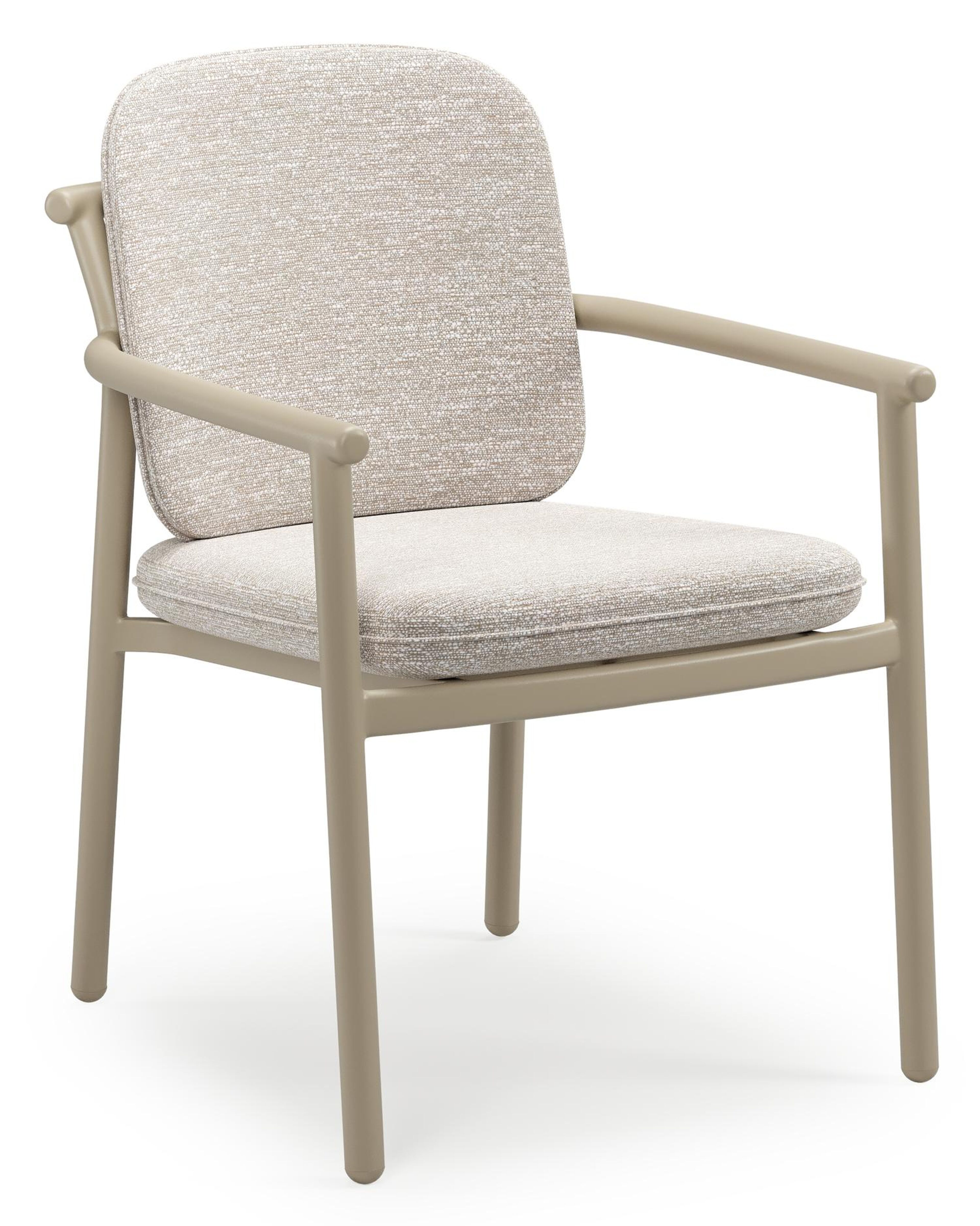 Bono stapelbare tuinstoel in beige aluminium met stoelkussen in All Weather Sunbrella® Luxe Tundra Sand