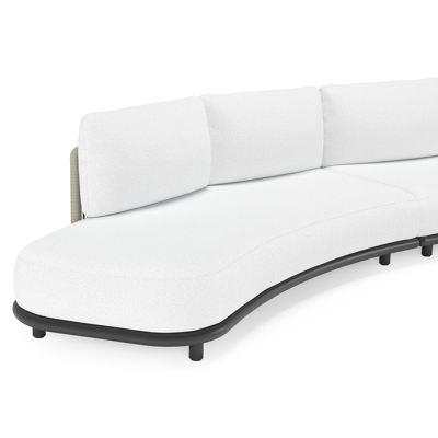 Lomano loungebank in zwart aluminium en beige verticaal geweven luxe vlakke rope met Ego Birch all weather solica