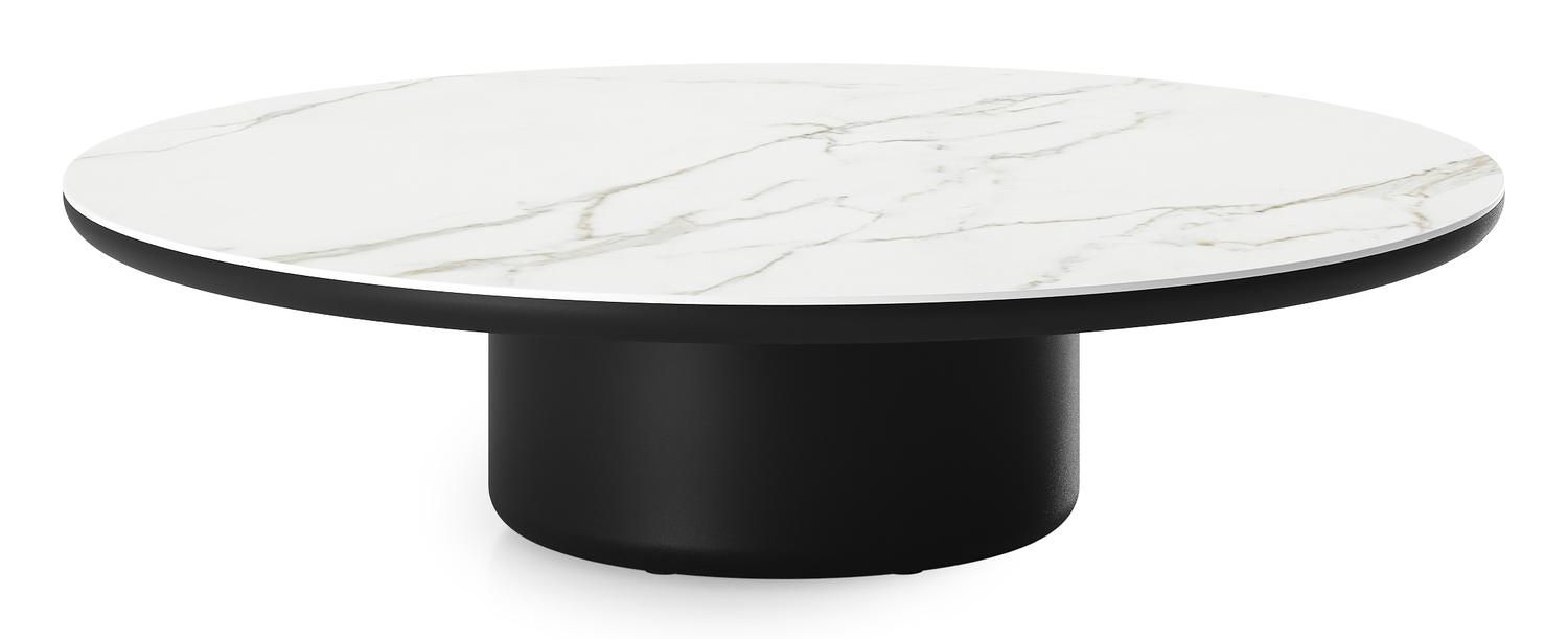 Amico loungetafel rond in zwart aluminium en volkeramiek Calacatta - Dia. 110 x H 28 cm
