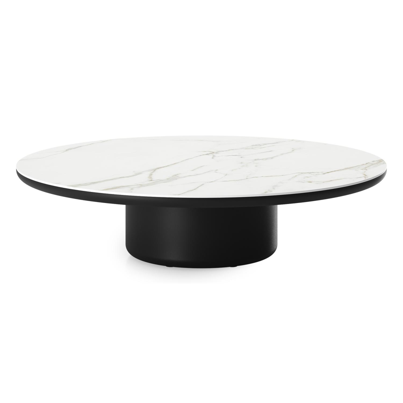 Amico loungetafel rond in zwart aluminium en volkeramiek Calacatta - Dia. 110 x H 28 cm