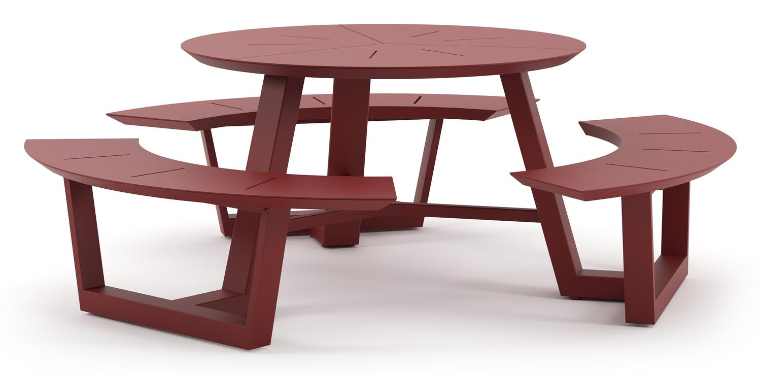 Rondino picknicktafel in ruby aluminium - Dia. 207 x H 71.5 cm
