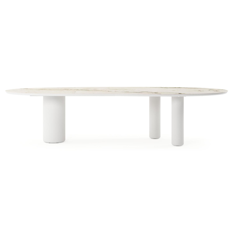 Table de jardin Amico organique en aluminium blanc et céramique pleine Colorado Dunes - Lg. 320 x Lrg. 120 x Haut. 73.5 cm