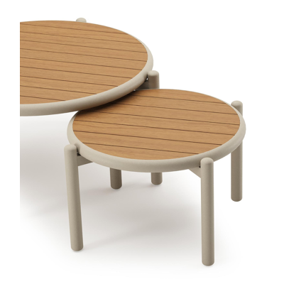 Pulo loungetafels in beige aluminium en polywood - Dia. 70 - 50 x H. 37.5 - 32.5 cm