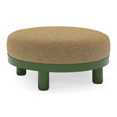 Donato lounge poef in groen aluminium met all weather cosytica Madagascar Walnut kussen