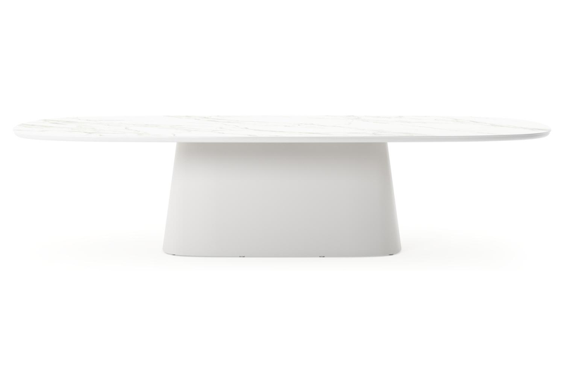 Table de jardin Amico bombo xl en aluminium blanc et céramique pleine Calacatta - Lg. 320 x Lrg. 148 x Haut. 73.5 cm