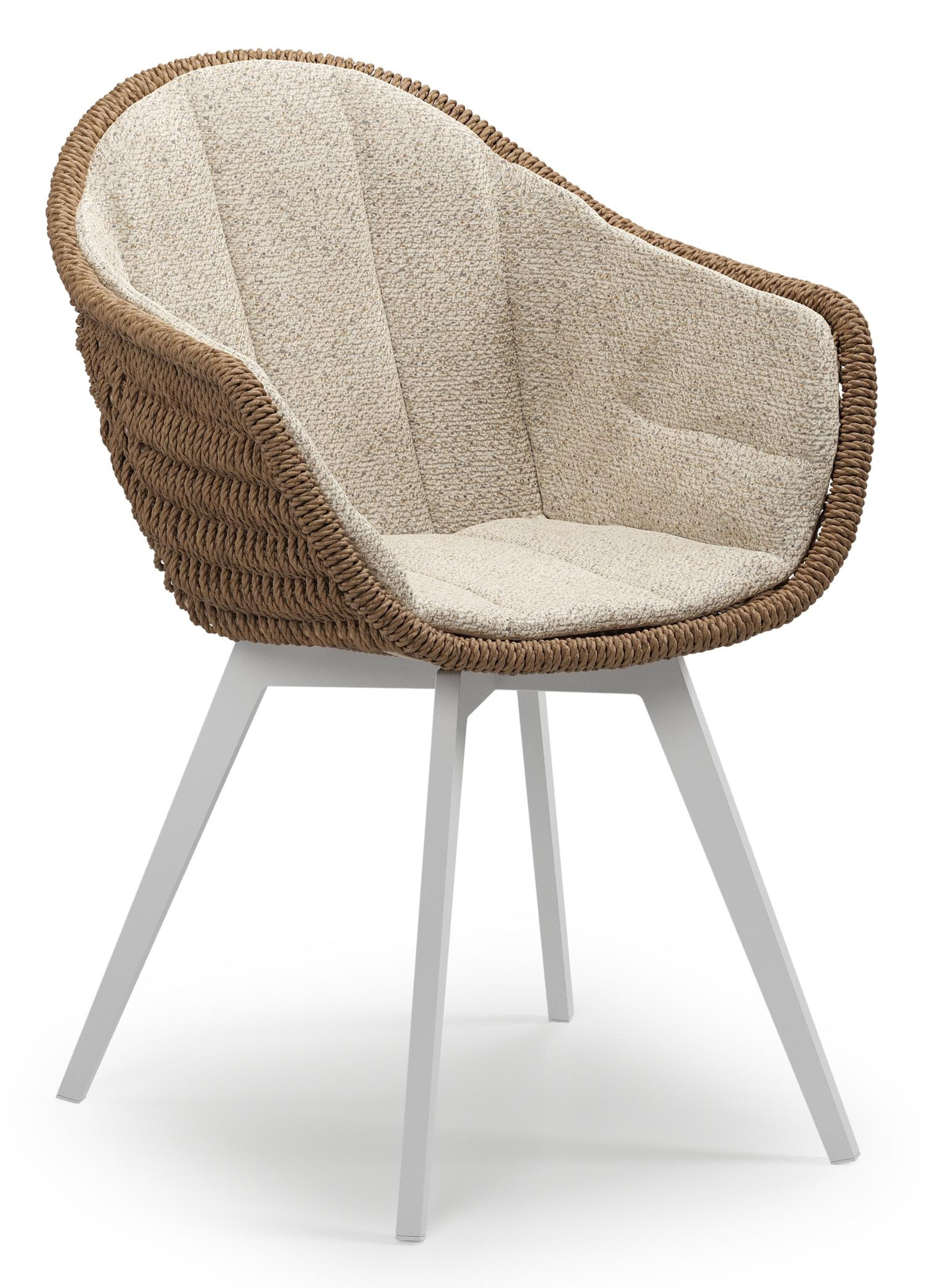 Pagino tuinstoel in wit aluminium en bruin ronde wicker met zitkussen in All Weather Cosytica Bora Desert