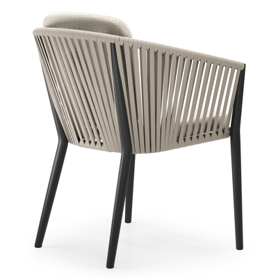 Orso tuinstoel in zwart aluminium en beige verticaal geweven vlakke rope met zitkussen in All Weather Cosytica Althea Off White