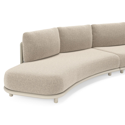 Lomano loungehoek in beige aluminium en beige verticaal geweven luxe vlakke rope met Chartres Pewter all weather sunbrella® luxe