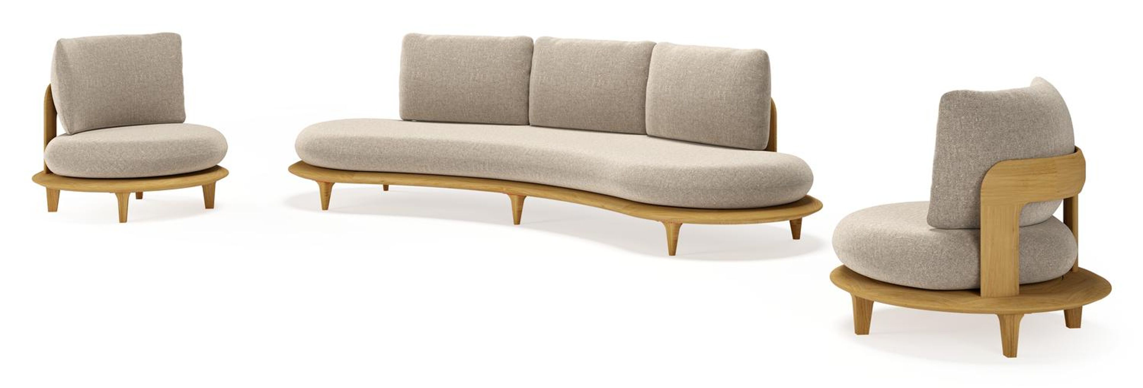 Bomero loungeset in teak met chartres pewter all weather sunbrella® luxe kussen