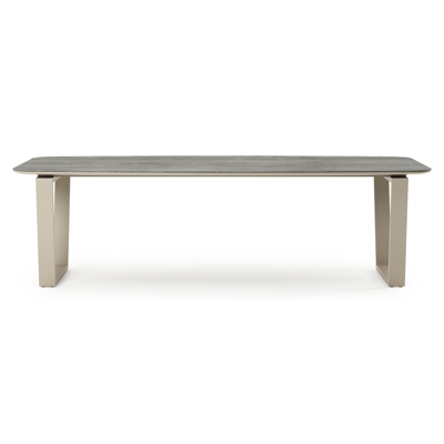 Pagino tuintafel bootvorm in beige aluminium en volkeramiek Aspen Grey - L 255 x B 115 x H 73 cm