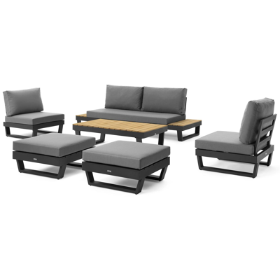 Modica lounge poef in zwart aluminium met grijs textilene kussen