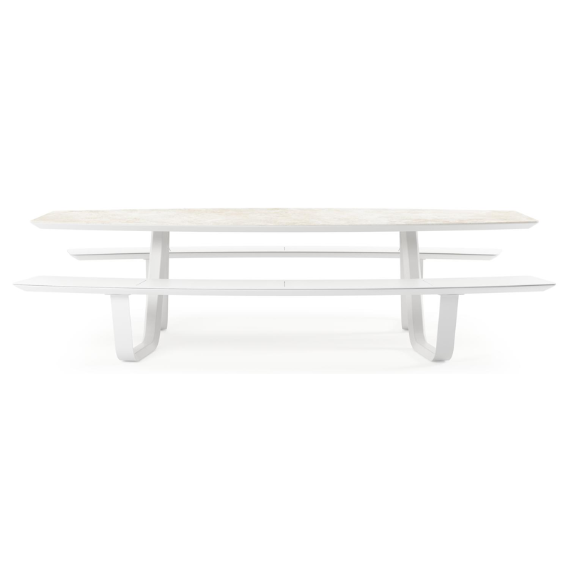 Forno picknicktafel bootvorm in wit aluminium en volkeramiek Rapolano L 280 x B 192 cm