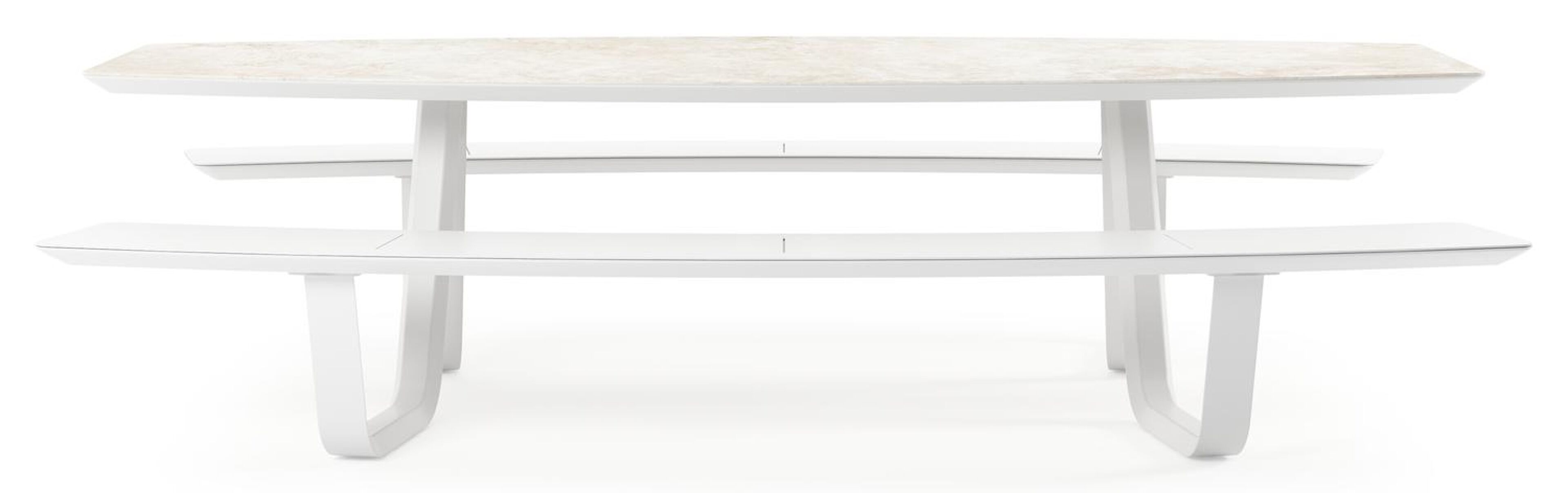 Forno picknicktafel bootvorm in wit aluminium en volkeramiek Rapolano L 280 x B 192 cm