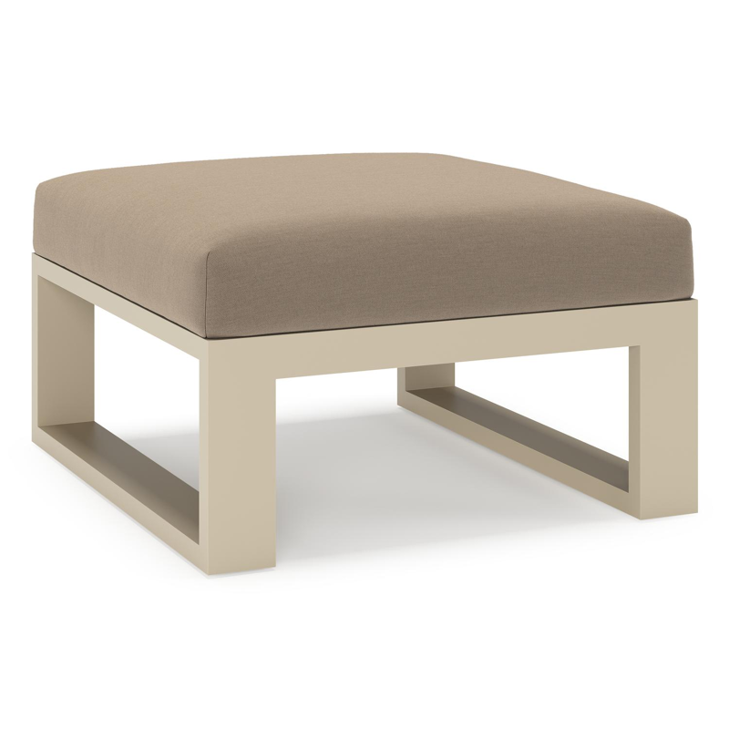 Verato poef in beige aluminium met natte heather grey all weather sunbrella® luxe kussen