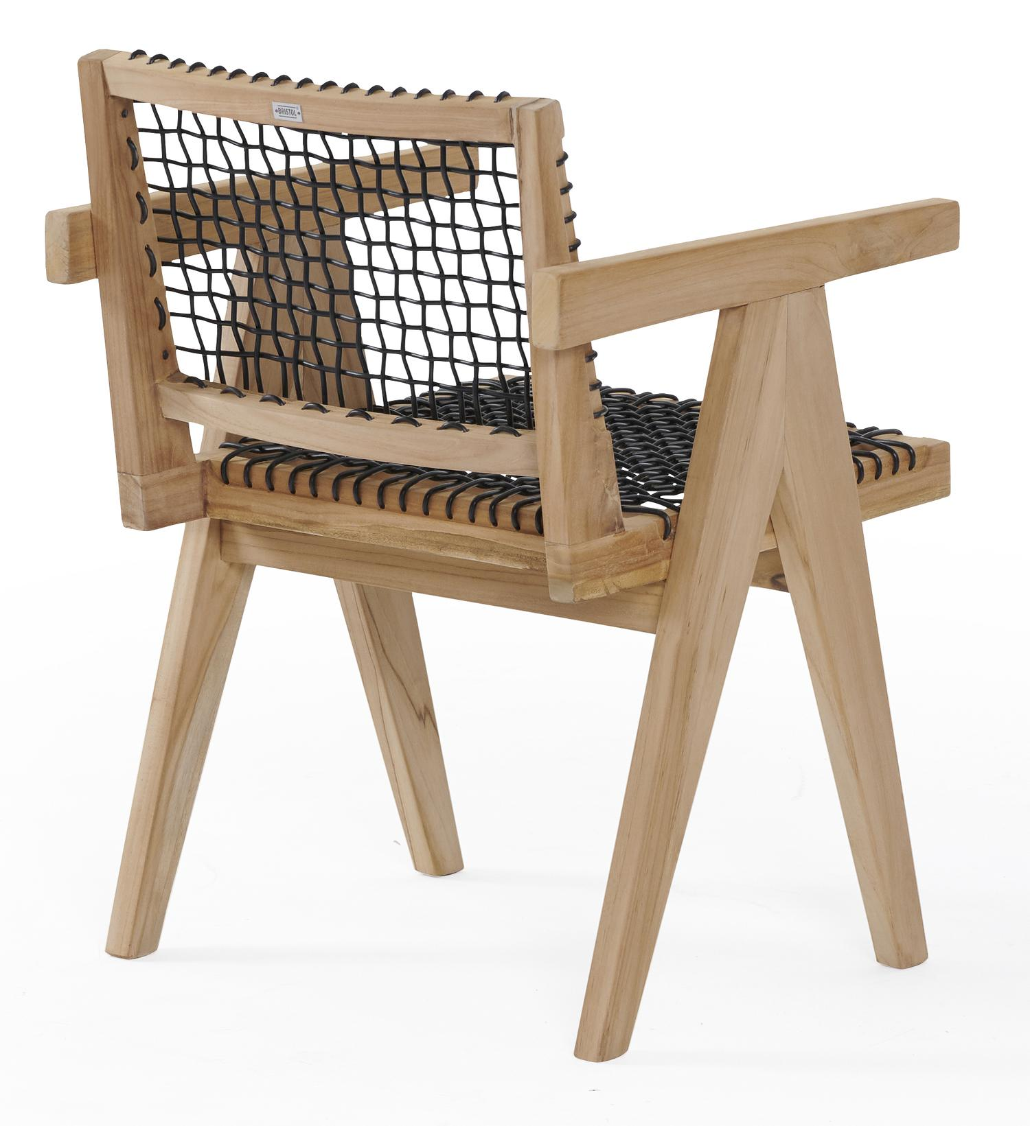 Trentino tuinstoel in teak en zwart wicker en teak armleuning