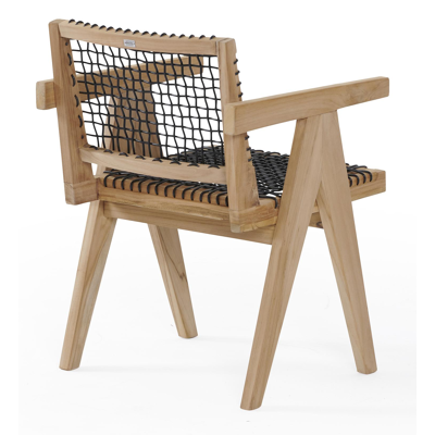 Trentino tuinstoel in teak en zwart wicker en teak armleuning