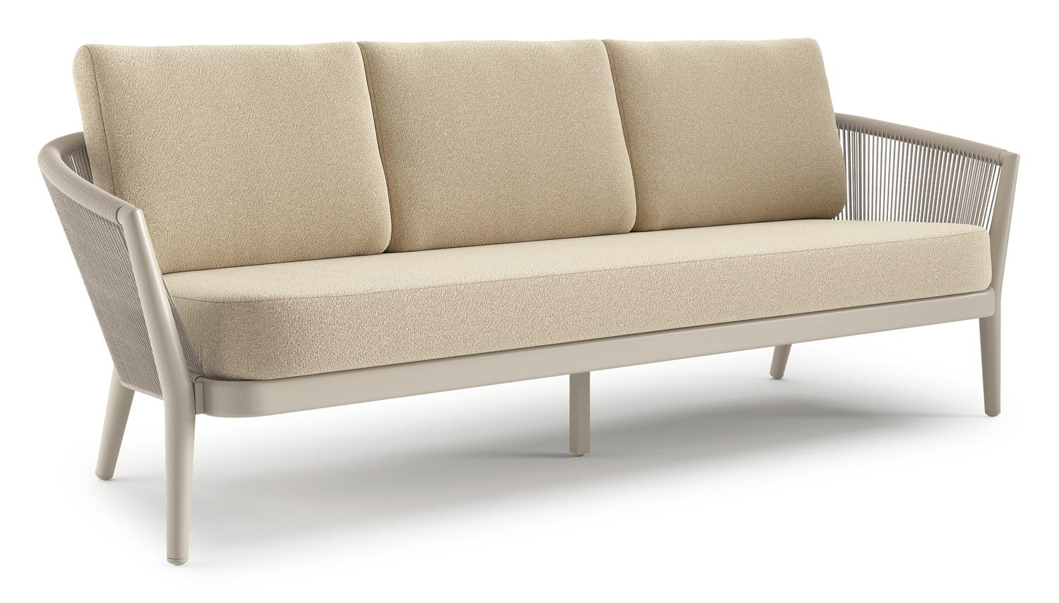 Orso loungebank in beige aluminium en beige verticaal geweven ronde rope met Soul Papyrus all weather solica kussen