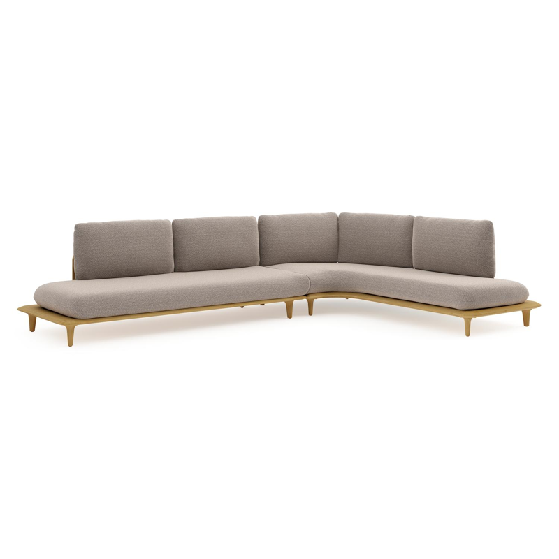 Bomero loungehoek in teak met wander manioc all weather sunbrella® luxe kussen