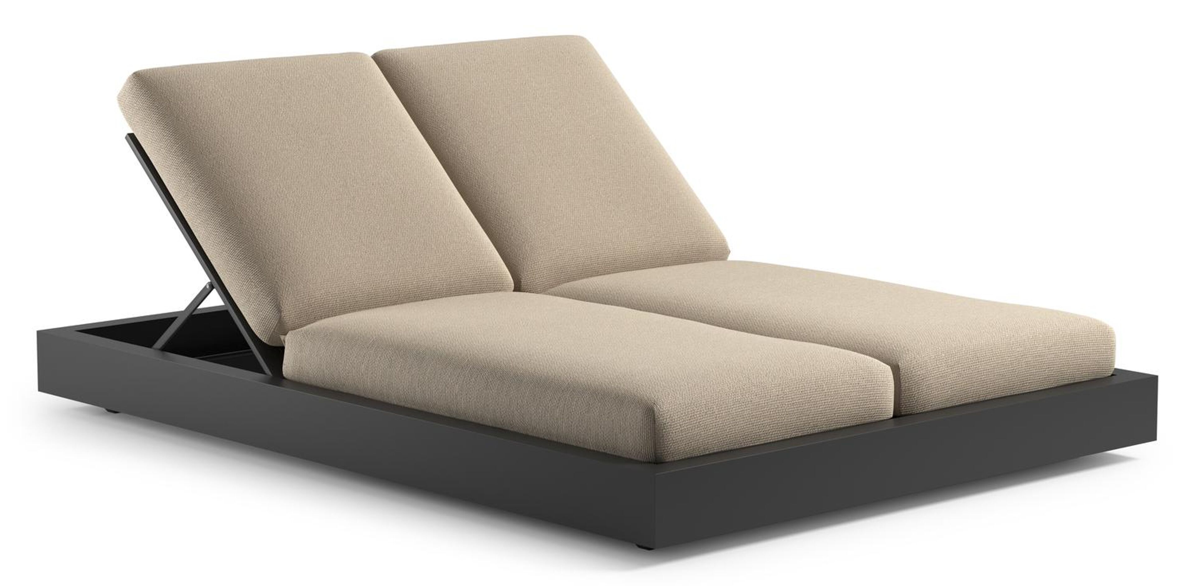 Como verstelbaar dubbel ligbed in zwart aluminium met althea chalk all weather Cosytica kussen