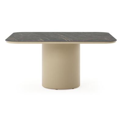 Amico tuintafel afgerond vierkant in beige aluminium en volkeramiek Black Obsession - L 148 x B 148 x H 73.5 cm