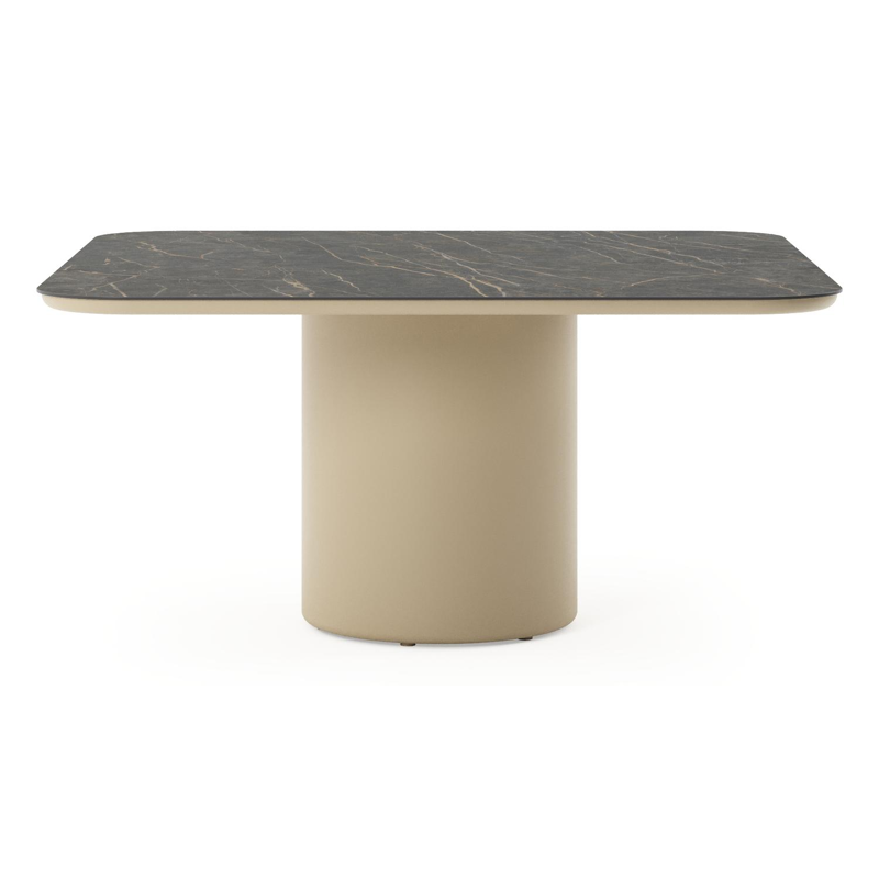 Table de jardin Amico carré arrondi en aluminium beige et céramique pleine Black Obsession - Lg. 148 x Lrg. 148 x Haut. 73.5 cm