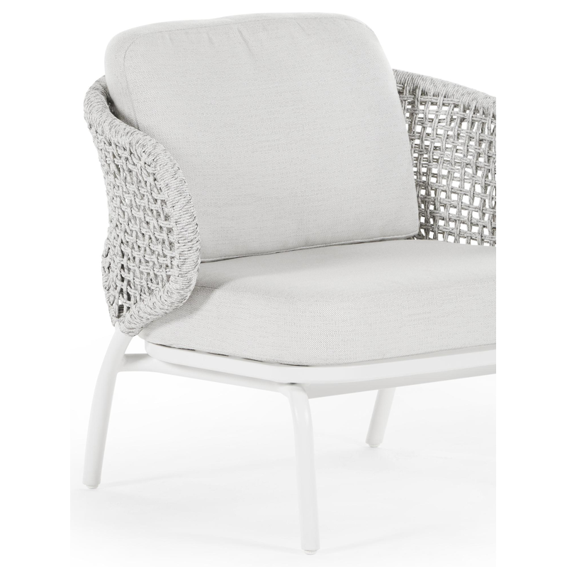 Donato loungestoel 1-zit in wit aluminium en wit-grijs ronde wicker met savane whisper all weather sunbrella® luxe kussen