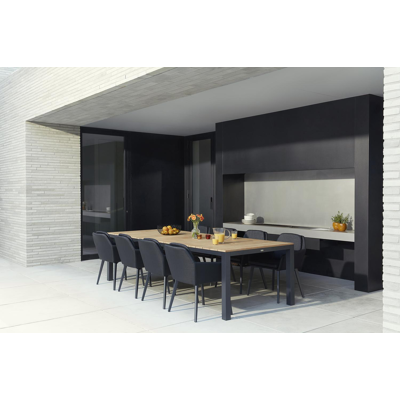 Capri tuintafel in zwart aluminium en teak - L 280 x B 110 x H 75 cm