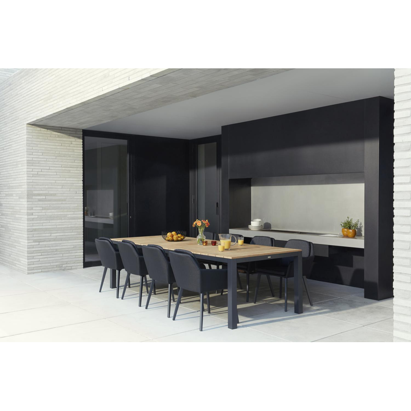 Table de jardin Capri en aluminium noir et teck - Lg 280 x Larg. 110 x H 75 cm