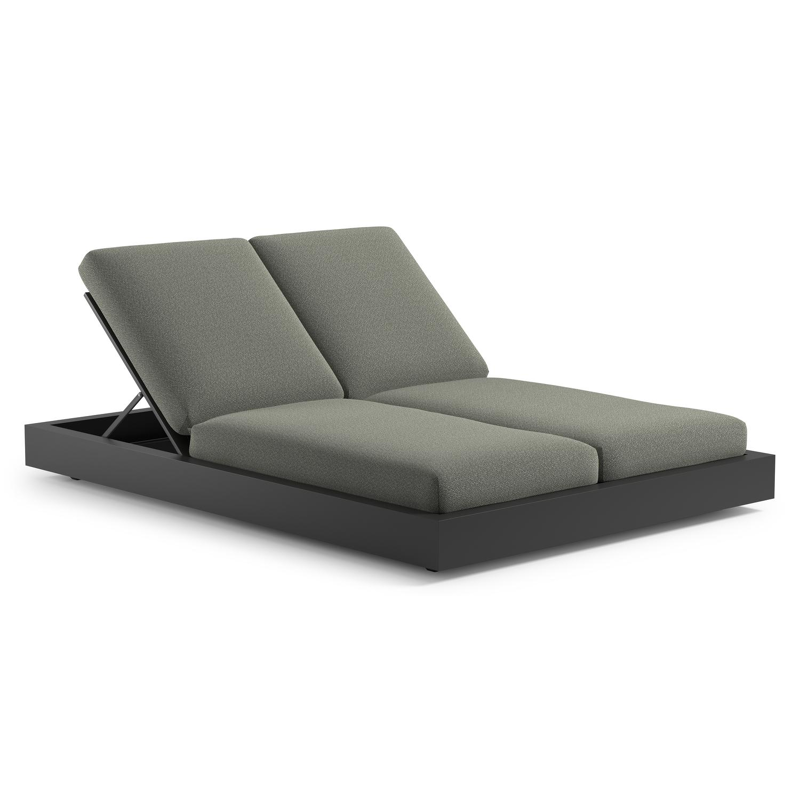 Como verstelbaar dubbel ligbed in zwart aluminium met savane leaf all weather Sunbrella® luxe kussen