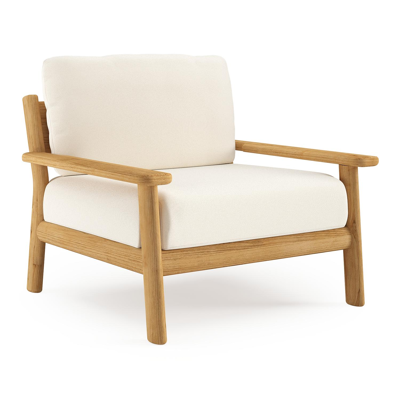 Amaro loungestoel in teak met natte white all weather sunbrella® luxe kussen