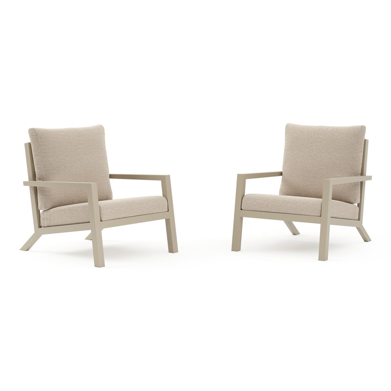 Set van 2 Arnes loungestoelen in beige aluminium met rustic weather+ softtouch kussens
