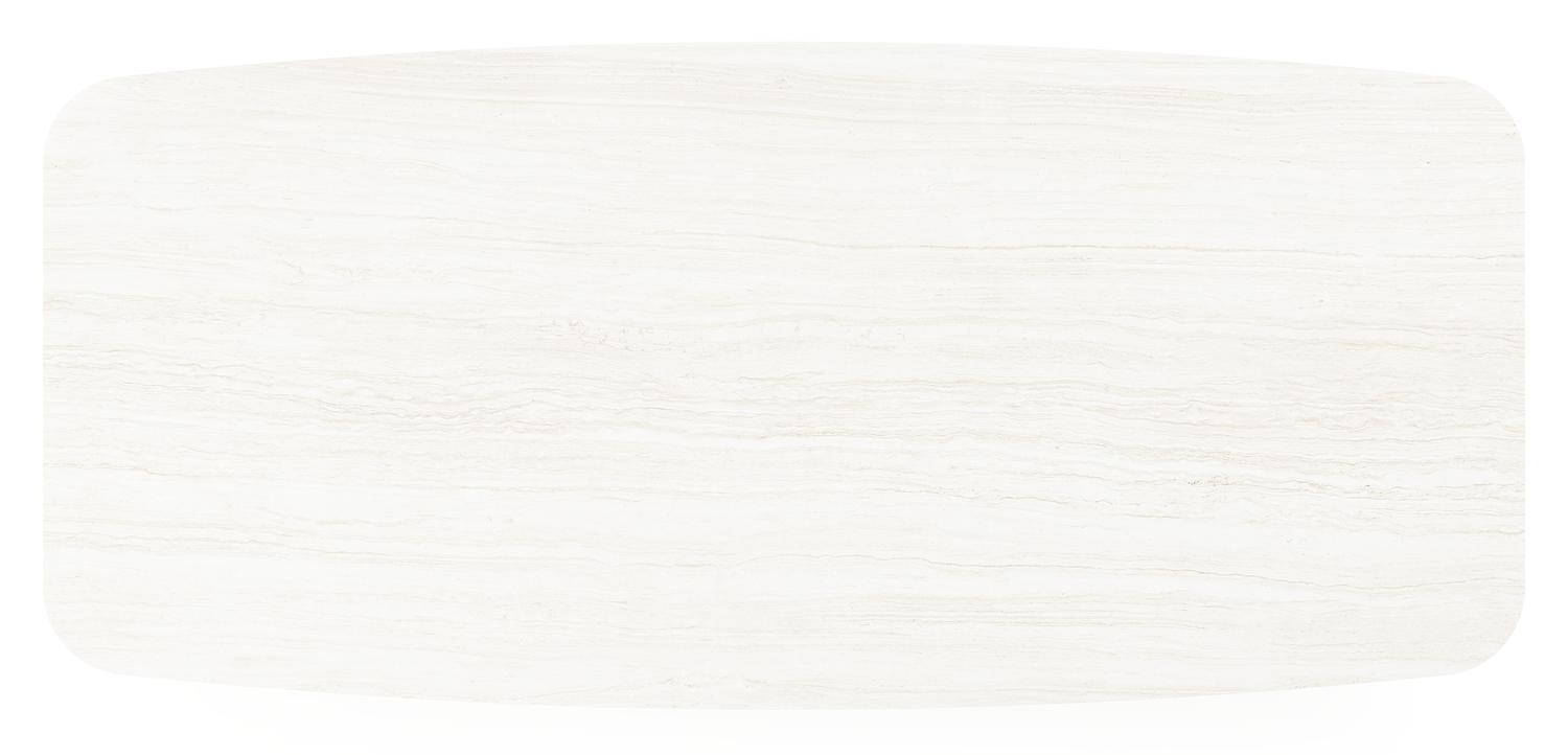 Table de jardin Pagino forme de bateau en aluminium beige et céramique pleine Calista Lg. 255 x Lrg. 115 x Haut. 73 cm