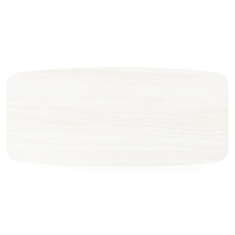 Table de jardin Pagino forme de bateau en aluminium beige et céramique pleine Calista Lg. 255 x Lrg. 115 x Haut. 73 cm