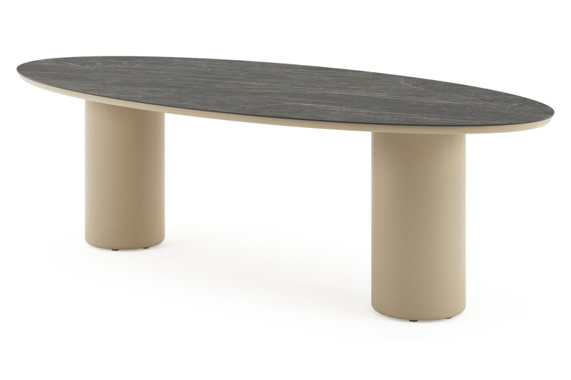 Amico tuintafel ovaal in beige aluminium en volkeramiek Black Obsession - L 260 x B 125 x H 73.5 cm