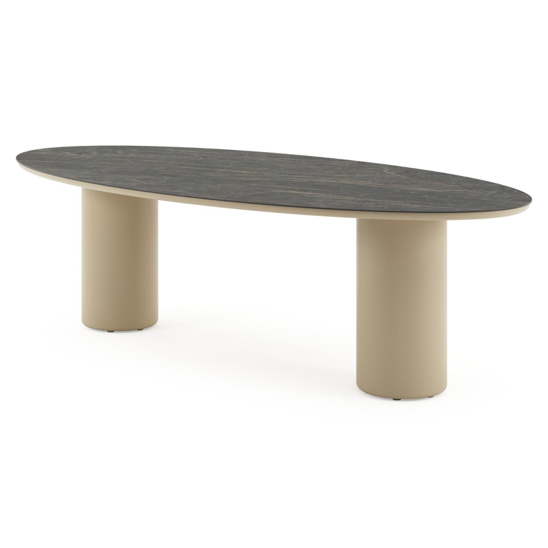 Amico tuintafel ovaal in beige aluminium en volkeramiek Black Obsession - L 260 x B 125 x H 73.5 cm